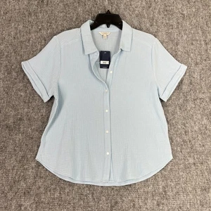 Lucky Brand Shirt Size M Blue Gauze Relaxed Coastal Minimalist Cottagecore Chic - Picture 1 of 9