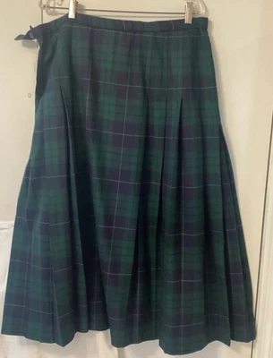 Saia de lã xadrez Pendleton 18W Plus tartan verde marinho plissada feita nos EUA vintage - Imagem 1 de 4