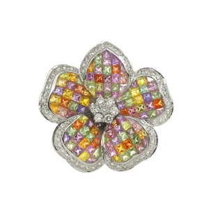 Saphir 18,50ct Diamant 0,85ct Brosche Diamant 18K WG Weißgold 750 90297773 - Bild 1 von 6