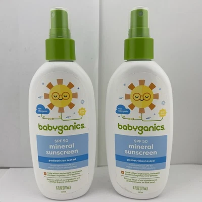 Babyganics солнцезащитный спрей на минеральной основе для детей SPF 50 без запаха 6 унций Ea, 2 упаковки - Изображение 1 из 3