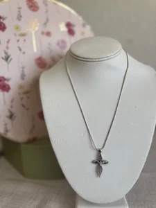 Lenox 925 Sterling Silver Cross Gemstone Pendant 18" Chain Necklace - Picture 1 of 13