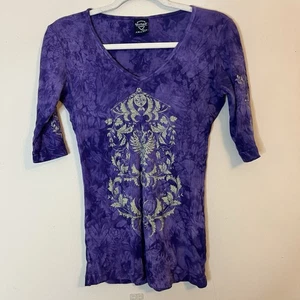 Y2K Sledge USA T Shirt Purple Tie Dye Metallic Graphic Bling Vintage - Picture 1 of 6