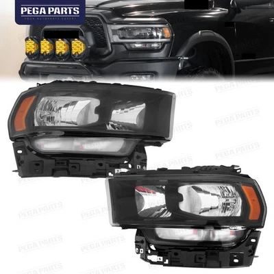 For 2019-2024 Ram 2500 3500 Black Halogen Model Headlights Headlamps Left+Right Foto 1 de 4
