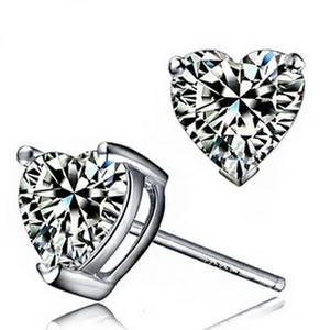 Silver Rhodium Plated Women Bridal Wedding Crystals Heart Stud Earring IE88 - Picture 1 of 5