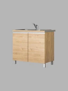 Küchen Unterschrank Spülenunterschrank Monia (KMO90DZ) Holzfarbe Dab Sonoma - Bild 1 von 4
