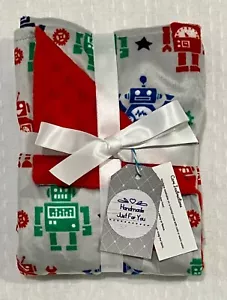 Baby Gift Blanket Robot Red Minky Boy Shower Present Boy Handmade - Picture 1 of 7
