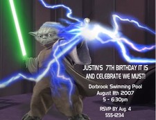 Star Wars Yoda Birthday Party Invitations Personalized Custom
