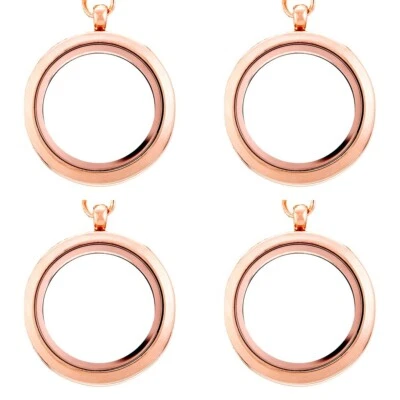 Cuatro (4) de medallones flotantes con collares - Elige corazón redondo plata oro etc Foto 1 de 4