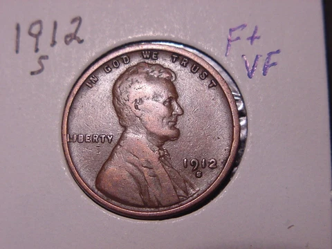 1912-S LINCOLN CENT F + VF NICE BETTER DATE FREE SHIPPING Cover