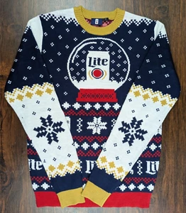 MILLER LITE Sweater Mens Small Crewneck Beer Knit Pullover Snow Graphic Print - Picture 1 of 15