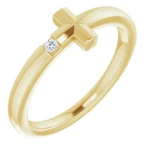 14K Yellow Gold .015 CTW Natural Diamond Youth Sideways Cross Ring - Picture 1 of 5