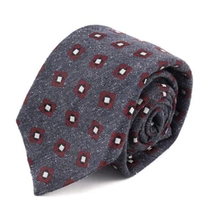 Kiton 7-Fold Charcoal Flecked Melange Silk Tie with Burgundy Jacquard Design NWT - Picture 1 of 5