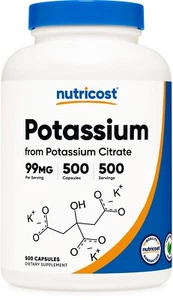 Nutricost Potassium Citrate 99mg, 500 Capsules - Gluten Free & Non-GMO - Picture 1 of 5