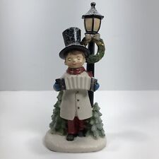Christmas Holiday Figure Boy Playing Accordion by Lamp Post Resin 8in High
