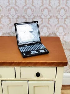Dollhouse Modern Laptop Computer Metal Black & Silver 1:12 Scale Miniature - Picture 1 of 4