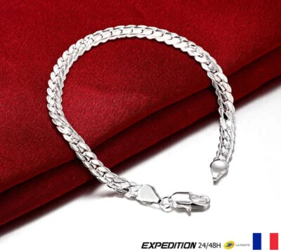 Bracelet Fermoir Gourmette Bijoux Homme Femme argenté