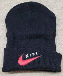 Vintage 1990s Black Red Nike Swoosh Beanie RARE NEW Cap - Picture 1 of 2