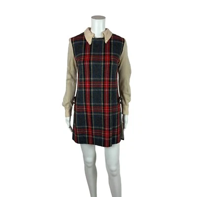 Túnica a Cuadros Vintage Años 60 Para Mujer Mediana Mod Rojo Tartán Top Escuela Niña Academia Foto 1 de 4