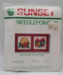 1981 Sunset Needlepoint 4860 Chistmas Candle & Ornaments Miniature Dan Trotter - Foto 1 di 4