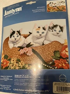 NEW! Janlynn “BLOOMING BUDDIES” #075-0055 KITTENS IN HAT Cross Stitch 16”x 12” - Picture 1 of 2