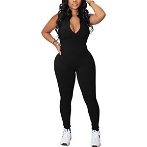 Women Sexy Sleeveless Jumpsuits Zip Ribbed Bodycon Rompers Summer Yoga Bodysuit