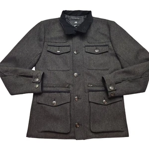 H&M Military Charcoal Grey Wool Blend Jacket Coat size 46 Front Pockets - Picture 1 of 8
