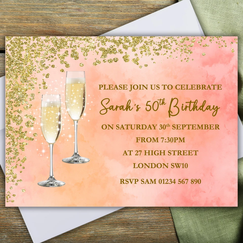 PEACHY IMPRESSIONS BIRTHDAY PARTY INVITATIONS 21st 30th 40th 50th 60th 70th 80th personalised adult