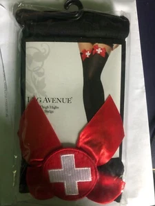 Krankenschwester Strümpfe Leg Avenue schwarz blickdicht rot Abzeichenschleife - Bild 1 von 3