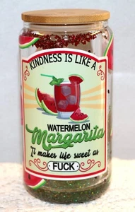 Margarita de sandía/vidrio de borosilicato/globo de nieve 16 oz/UV DTF, pajita/tapa, (sg2) - Imagen 1 de 5