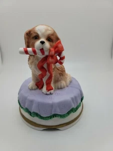 VINTAGE Enesco Wind Up Musical We Wish You A Merry Christmas Dog W Candy Cane  - Picture 1 of 10