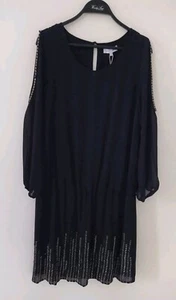 Wayne Cooper Size 14 Dress BNWT Black Sheer Sleeves Peep Shoulder Formal Evening - Picture 1 of 10