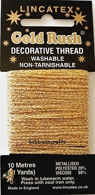 LIGHT GOLD Lincatex Gold Rush Metallic Decorative Glitter Thread 10 metres - Image 1 of 4