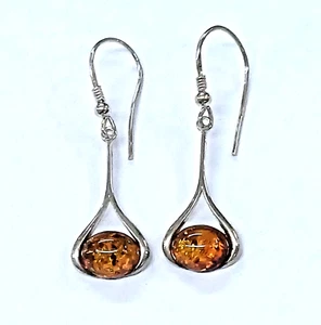 Sterling Silver And Amber Drop Earrings / 3g - Picture 1 of 11