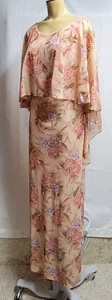 VTG 60s 70s Soft Peach Floral Sleeveless Mod Hawaii Cape Back Maxi Dress Sz - Picture 1 of 20