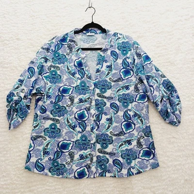 Blouse Size L-2X Paisley Aqua Purple Boho Bloomcore Cottagecore Coastal Grandma - Image 1 of 4