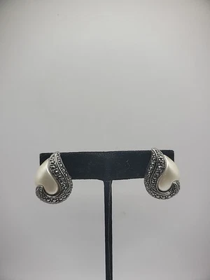 Pendientes Vintage Perforados Poste Marcasita Tono Plata Blanco Joyería Disfraz Foto 1 de 4