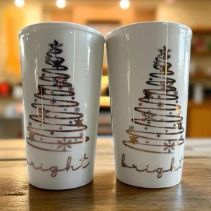 Christmas Ceramic Travel Mug With Lid Gold Tree ✨BRIGHT✨ Marketplace Brand - Picture 1 of 7