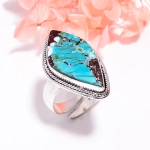Tibetan Turquoise Vintage Handmade 925 Sterling Silver Ring Adjustable GSR-5400 - Picture 1 of 2