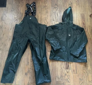 Vintage Helly Hansen Jacket Mens Large + Overalls Medium PVC Rain Suit Bib  - Picture 1 of 13
