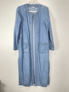 Eileen Fisher Baumwoll Jeansjacke Staubwedel offen lange Strickjacke Gr. M - Bild 1 von 8