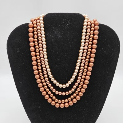 VTG 4 Strand Faux Pearl Collar Necklace Brown Copper Ombre ADJ Hook 13-16" - Image 1 of 4