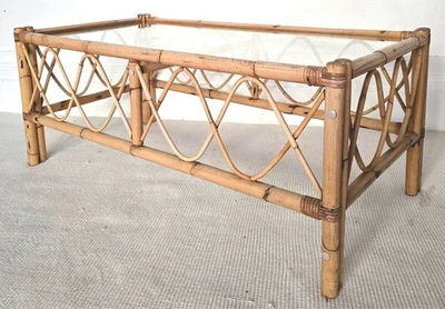 Mid century Italian bamboo & glasscoffee table, vintage rattan low table, boho. - Image 1 of 4