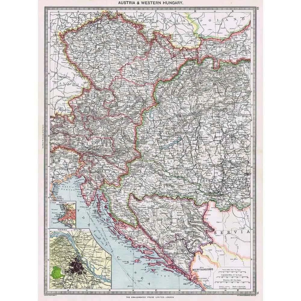 Mapa antiguo 1906 - Austria y Hungría (oeste) Trieste, Viena - Atlas Harmsworth Foto 1 de 1
