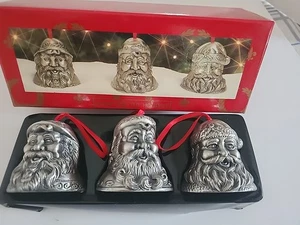 NIB 1994 May Dept Store Home For The Holidays Set of 3 Metal Santa Claus Bells - Picture 1 of 6
