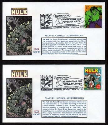 EE. UU., SCOTT #4159-B, 4159-L, JUEGO DE CUBIERTAS GLEN FDC INCREÍBLE HULK 2007 SUPERHÉROES Foto 1 de 3