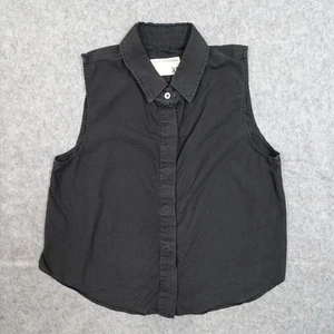 Rag and Bone Top Womens Extra Small Tank Button Front Black Cotton Linen - Picture 1 of 8