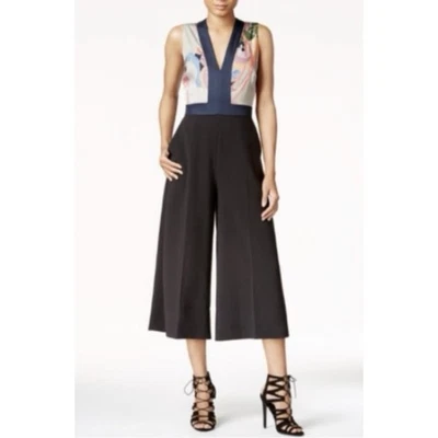 NUEVO CON ETIQUETAS RACHEL Rachel Roy Mono Corte Pierna Ancha Floral Multicolor Para Mujer Talla 12 Foto 1 de 4