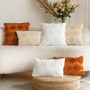 Funda de cojín de felpa calabazas otoño Reino Unido funda de almohada de acción de gracias sofá decoración del hogar - Imagen 1 de 9