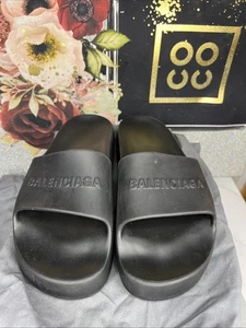 Balenciaga Size 9 Women  Chunky Slides Black Rubber Logo - Picture 1 of 11