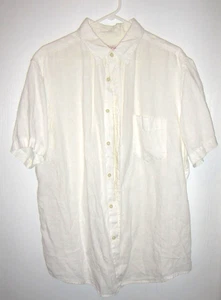 White Merona Men's 100% Linen Short Sleeve Button Down Shirt, L - Picture 1 of 5